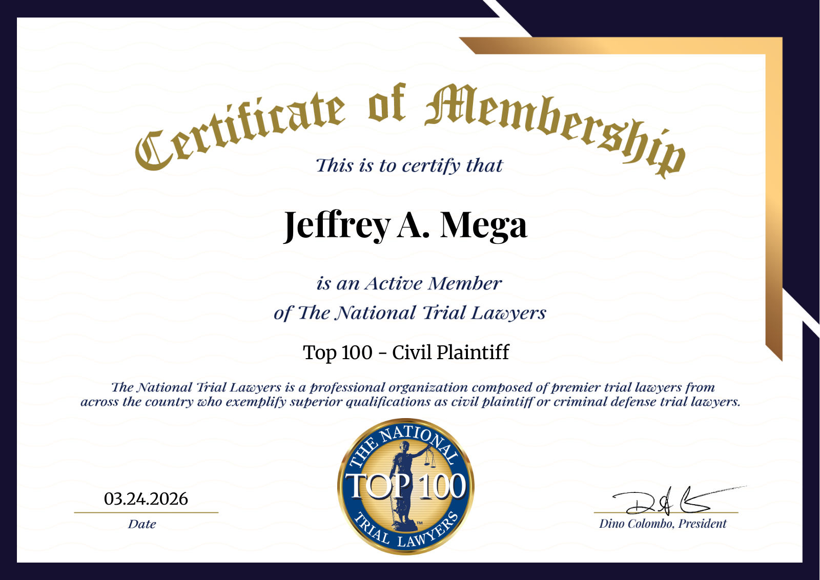 NTL Top 100 Certificate - Jeff
